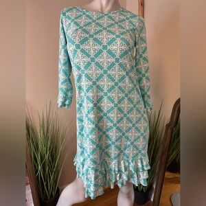 Lulu B Travel Dress XS Aqua White Ruffle Edges